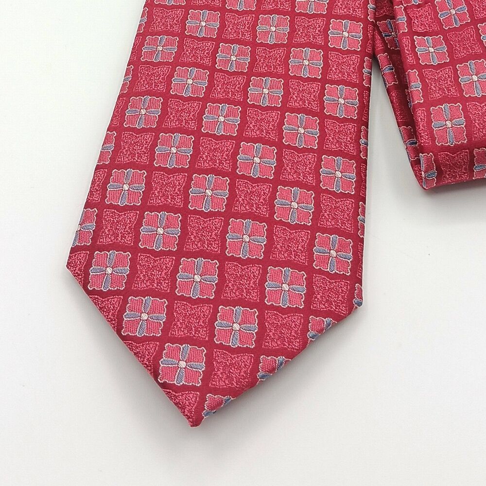 Enro Silk Tie Mens 61” Red Blue Floral Geometric Woven Jacquard Classic New